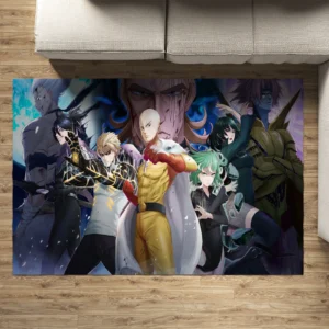 Anime Area Rug Carpet One Punch Man Character Yusuke Murata, Saitama, Genos