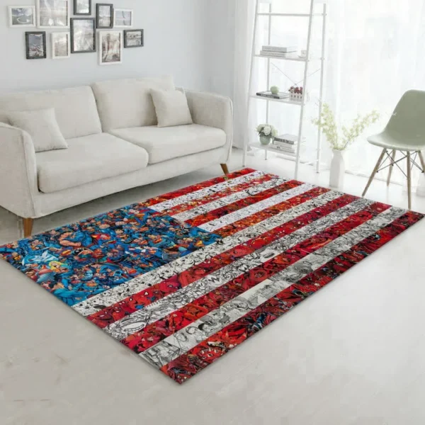 Marvel & DC Unite: Red Spider-Man Rug with U.S. Flag Design