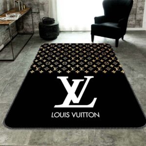 Louis Vuitton White Logo on Black Area Rug Elegant Design