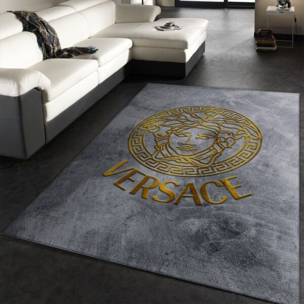 Versace Rectangle Logo Gold Area Rug Luxe Floor Accessory