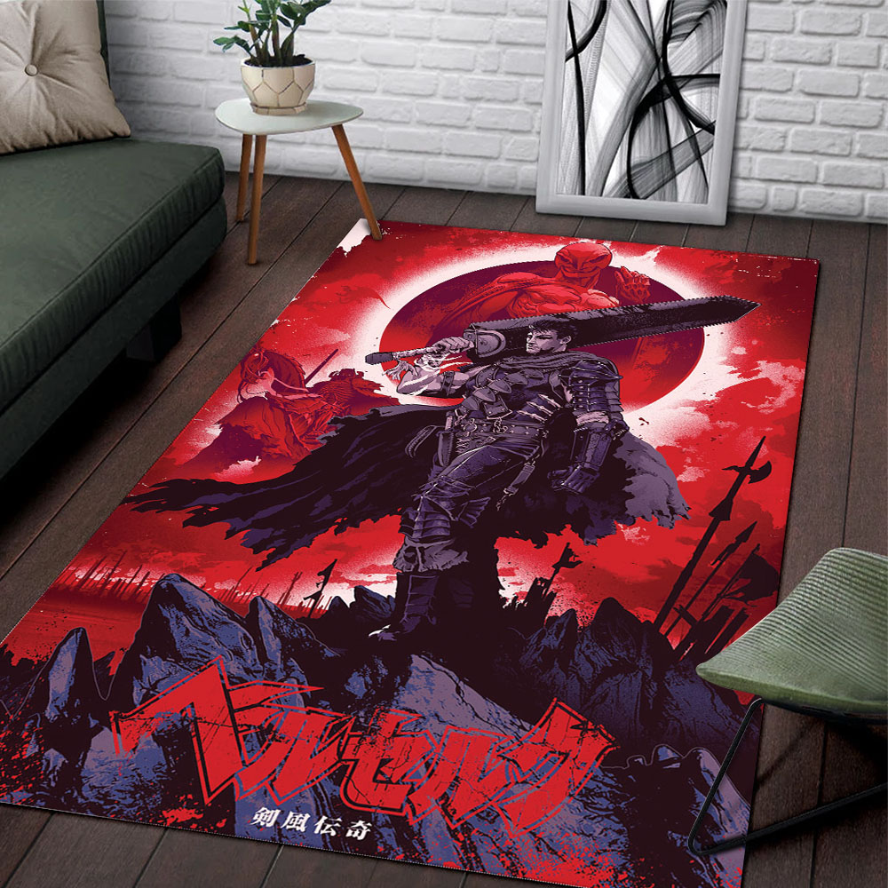 Berserk Guts Area Rug  Anime Sword Fight Carpet for Home Decor